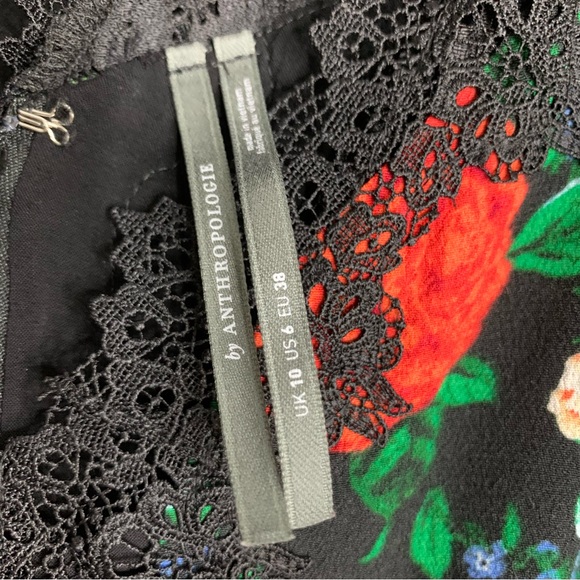 Anthropologie Lacy V Neck Black Floral Mini Dress , size 6 - Picture 3 of 13